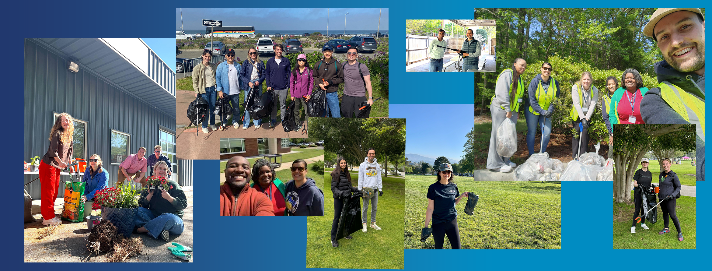A photo collage of employees volunteering on Earth Day